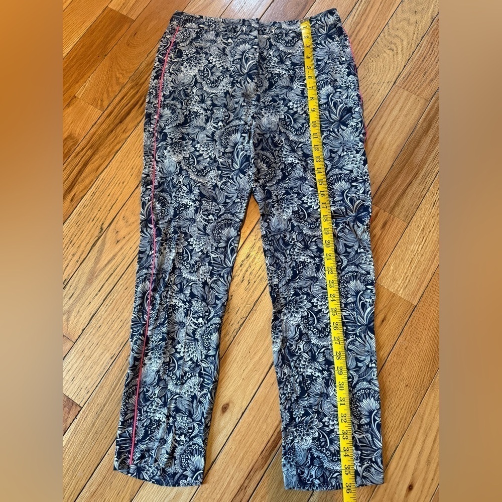 Sandro Paris Blue Floral Pants Viscose High Rise Ankle Pockets Women’s Sz 36 - Picture 11 of 13